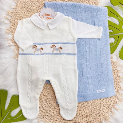 Saída de Maternidade Felipe - Off White e Azul Bebê
